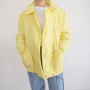 Vintage Fashion Gems Yellow Puffer Button Up Fleece Lined Winter Jacket L